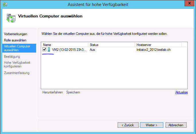 Hyper-V-VM nachträglich hochverfügbar machen