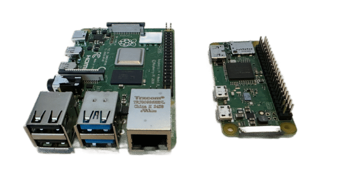 Normaler Raspberry Pi rechts und Raspberry Pi Zero links