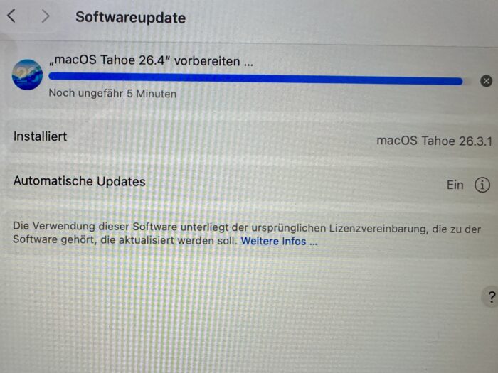 macOS Update auf 26.4 hängt